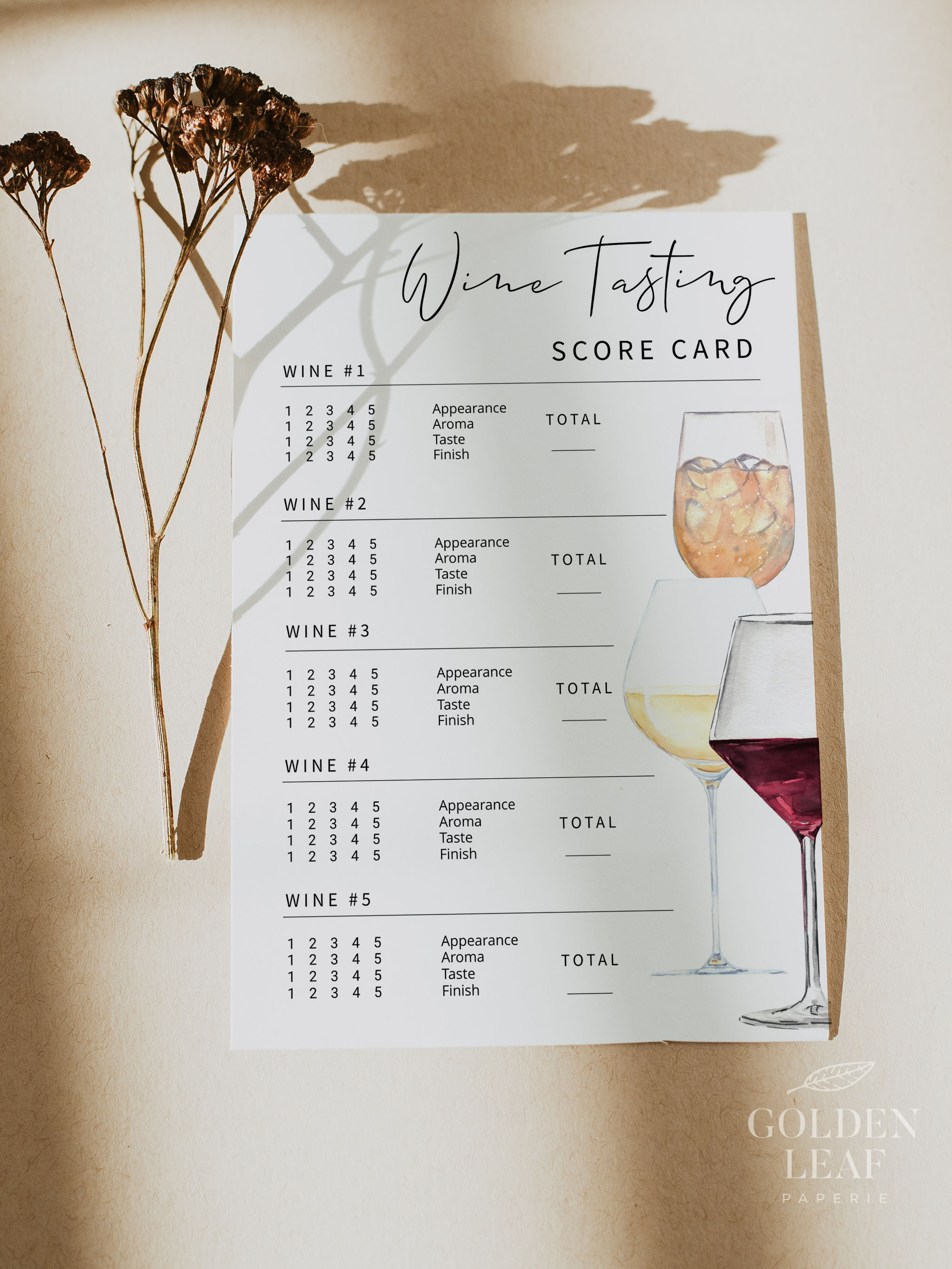 WEIN | Verkostungskarte, Weinprobe Score Card, Weinverkostungsnotizen, bedruckbar, moderne minimalistische Score Sheet, digitaler Download