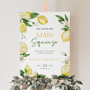 LEMON | Main Squeeze Bridal Shower Welcome Sign, Lemon Themed Bridal Shower, Printable Template, Mediterranean Signage, Digital Download