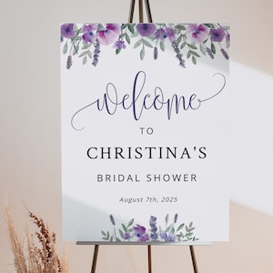 PURPLE | Bridal Shower Welcome Sign, Floral Lavender, Printable Template, Digital Download