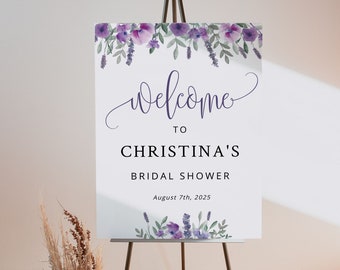 PURPLE | Bridal Shower Welcome Sign, Floral Lavender, Printable Template, Digital Download