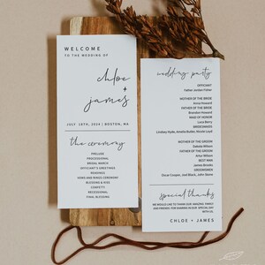 minimalistisch | Hochzeitsprogramm, druckbare Vorlage, modernes Programm, digitaler Download