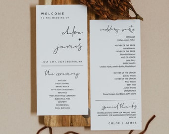 MINIMALIST | Wedding Program, Printable Template, Modern Program, Digital Download