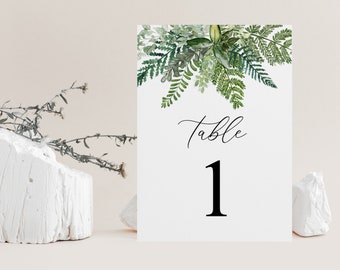 FERN | Table Numbers, Printable Template, Forest Wedding, INSTANT DOWNLOAD