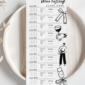 Tarjeta de cata de vinos, ficha de puntuación de cata de vinos, notas de cata de vinos, imprimible en Canva, hoja de puntuación con gráficos modernos, descarga digital