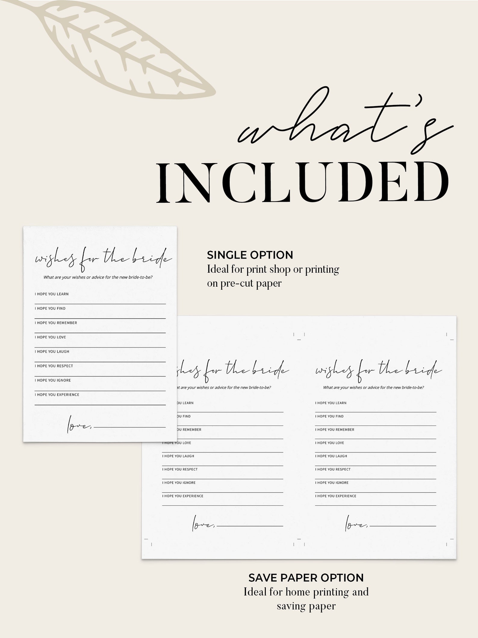 MINIMALIST Wishes for Bride Printable Bridal Shower Game - Etsy