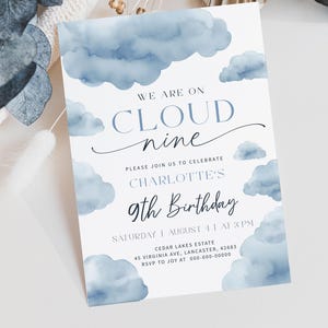 ON CLOUD NINE | Birthday Invitation Template, Printable, Dusty Blue, on ...