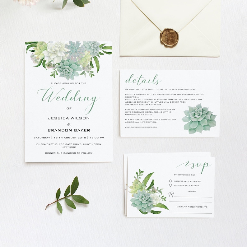 Succulent Wedding Invitation Set Template Download Printable | Etsy