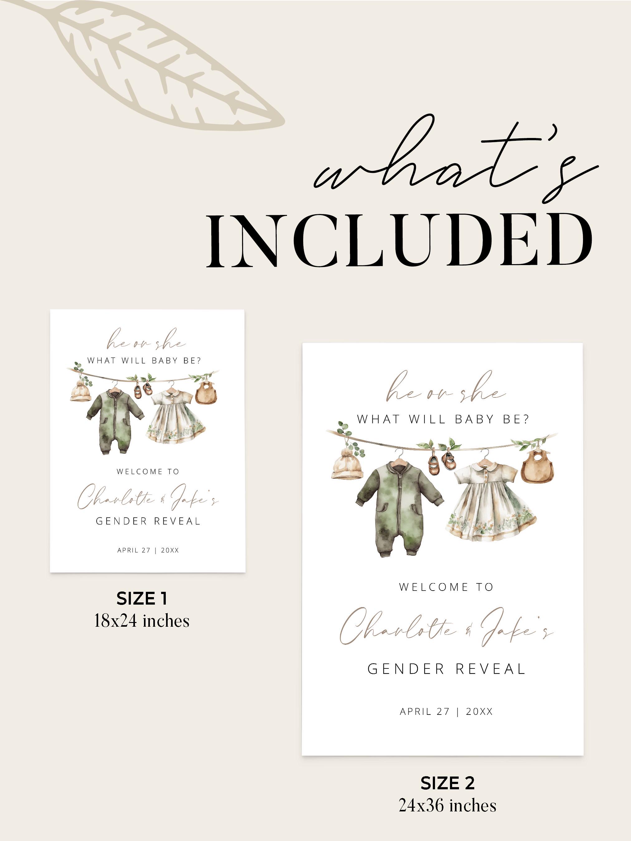 BABY CLOTHES | Gender Reveal Welcome Sign Template, Printable, Portrait ...