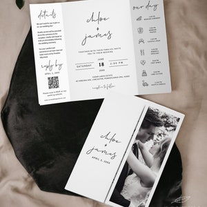 MINIMALIST | Gatefold Wedding Invitation Template, With QR Code, Wedding Timeline, Folded Invitation, Printable Template, Digital Download
