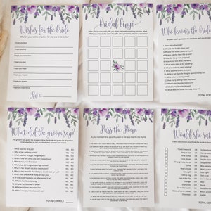 PURPLE | Bridal Shower Games Bundle, Printable Editable Templates, Digital Download