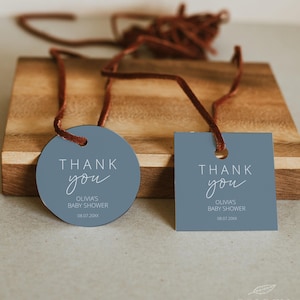 OH BOY | Baby Shower Favor Tag Template, Thank You Card, Dusty Blue Printable, Boho Gift Tag, Digital Download