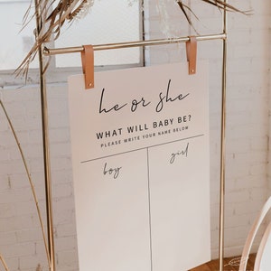 MINIMALIST | Gender Guess Board, He or She Sign, Modern Gender Reveal ...
