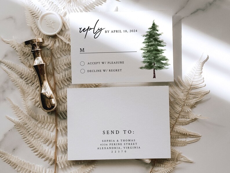 PINE TREE Wedding Invitation Set Printable Template Green - Etsy