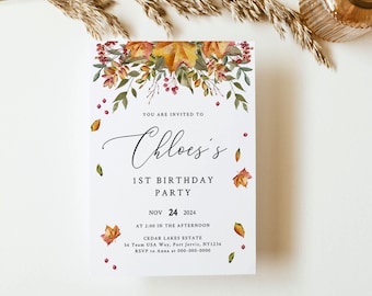 FALL LEAVES | Birthday Invitation Template, Rustic Autumn, Instant Download
