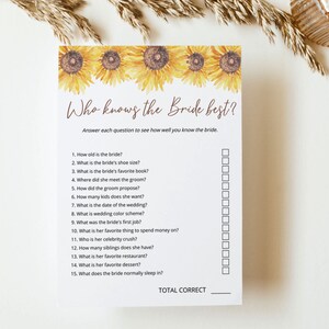 SUNFLOWER | Bridal Shower Games Bundle, Printable Editable Templates ...