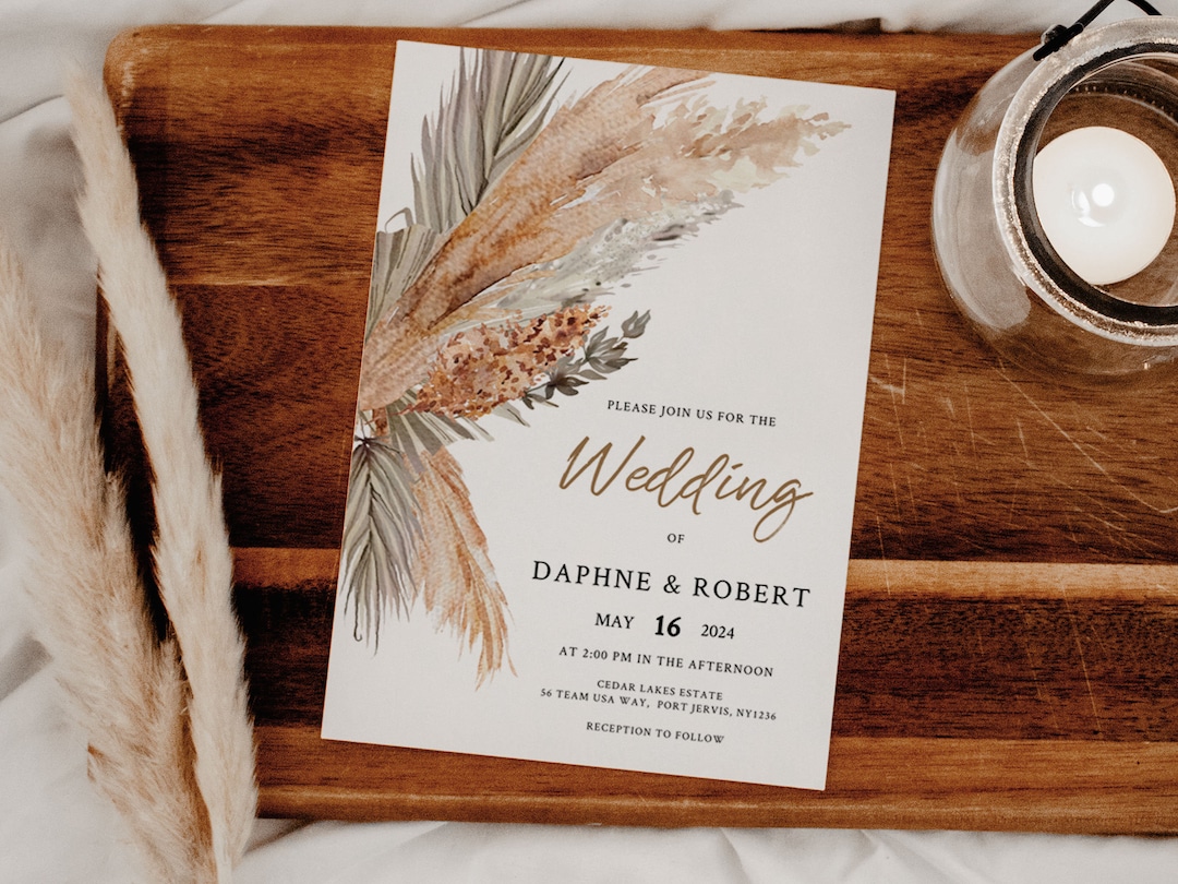 PAMPAS GRASS Wedding Invitation Template, Printable Template, Boho