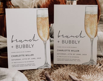 CHAMPAGNE | Brunch & Bubbly Bridal Shower Invitation, Wedding Shower Invite, Champagne Shower  Printable, Modern Invite, Digital Download
