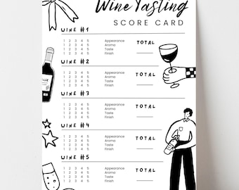 Wine Tasting Card, Wine Tasting Score Card, Wine tasting notes, Canva Printable, Modern Graphics Score Sheet, Digital Download