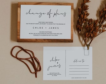 MINIMALIST | Change of Plans Announcement Card Template, Modern Wedding, Digital Download