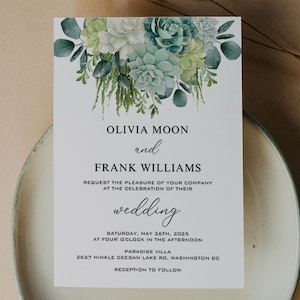 SUCCULENT Wedding Invitation Template, Printable, Boho Greenery, Digital Downlaod image 1