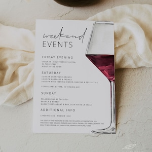 WINE | Bachelorette Weekend Itinerary Template, Printable, Winery Weekend, Timeline Schedule Modern Invite, Digital Download