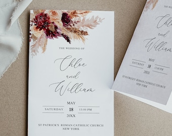 BURGUNDY | Catholic Wedding Program Booklet, Printable Template, Digital Download