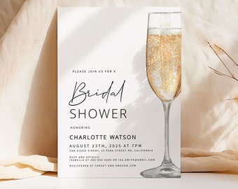 CHAMPAGNE | Bridal Shower Invitation Template, Mimosa Bridal Shower,  Brunch and Bubbly, Printable, Modern Invite, Digital Download
