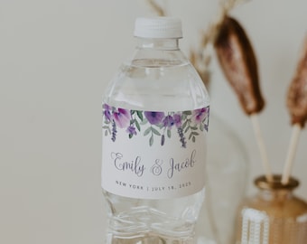PURPLE | Water Bottle Label, Wedding Template, Printable, Digital Download