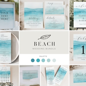 BEACH | Wedding Template Suite Printable, Complete Ocean Invitation and Décor Set, Large Stationery Bundle, Instant Download