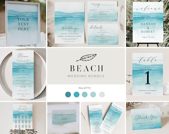 BEACH | Wedding Template Suite Printable, Complete Ocean Invitation and Décor Set, Large Stationery Bundle, Instant Download