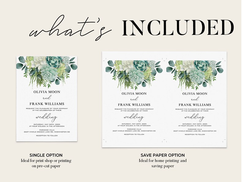 SUCCULENT Wedding Invitation Template, Printable, Boho Greenery, Digital Downlaod image 7