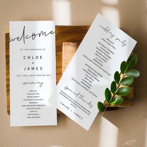 minimalistisch | Hochzeitsprogramm, druckbare Vorlage, modernes Programm, digitaler Download