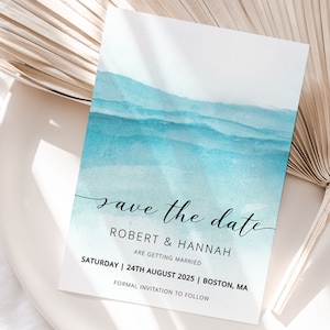 STRAND | Hochzeit Save the Date Vorlage zum ausdrucken, blaues Wasser, digitaler Download