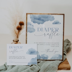 ON CLOUD NINE / Modello di cartello e biglietto per la lotteria dei pannolini, stampabile, baby shower moderno, download digitale