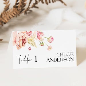 PEONIE | Platzieren Sie Kartenvorlage zum Ausdrucken, Boho Blumenhochzeit, rosa Pfingstrosen, Brautparty, Babyparty, digitaler Download