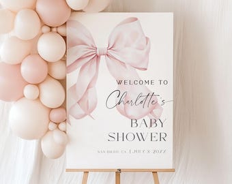 ROSA SCHLEIFE | Baby Dusche Willkommen Schild Vorlage, bedruckbar, Porträt, Western Themed Party, digitaler Download