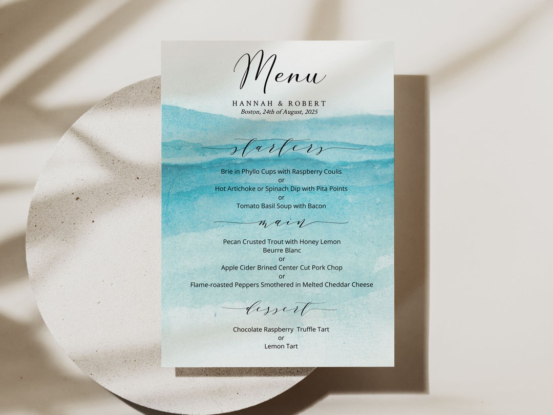 BEACH | Wedding Menu, Printable Template, Digital Download - Etsy