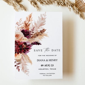 BOURGONDI | Save-the-date-sjabloon, afdrukbare kaart, boho-uitnodiging, direct downloaden