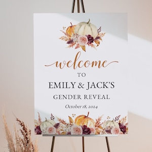 PUMPKIN | Gender Reveal Welcome Sign Template, Printable, Fall Themed, INSTANT DOWNLOAD