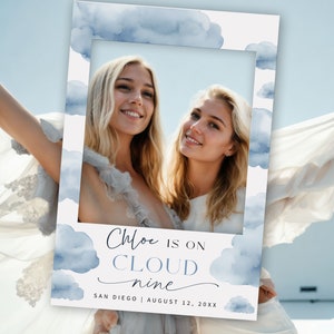 CLOUD | Bridal Shower Photo Prop Frame Template, Printable Picture Booth, Dusty Blue, Portrait, Digital Download