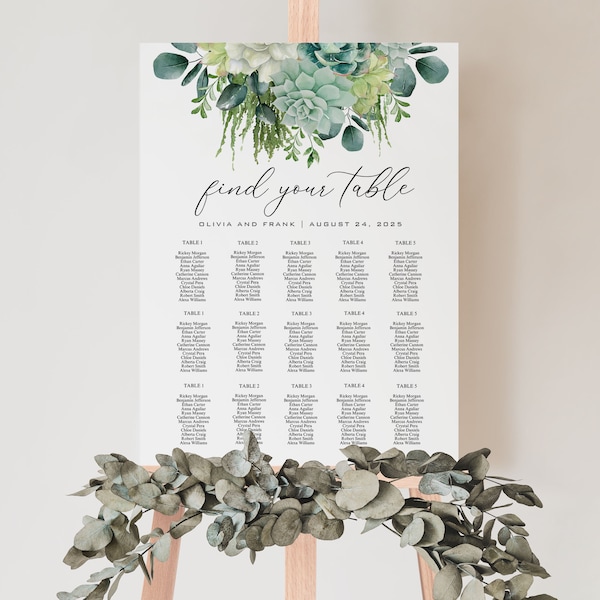 SUCCULENT | Seating Chart, Wedding Template, Printable Boho Greenery Decor, Instant Download