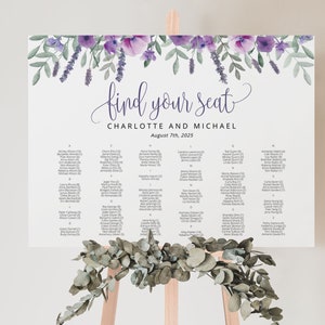 PURPLE | Wedding Seating Chart Template, Alphabetical, Printable Lavender Décor, Digital Download