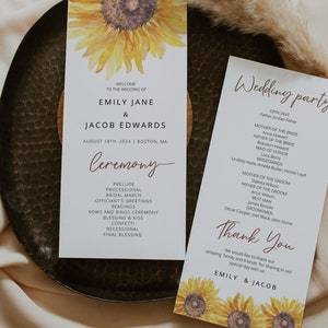 SUNFLOWER | Wedding Program, Printable Template, Wedding Décor, Instant Download