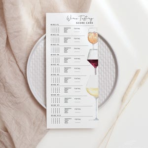 VINO / Tarjeta de degustación, Tarjeta de puntuación de cata de vinos, Notas de cata de vinos, Imprimible, Hoja de puntuación minimalista moderna, Descarga digital