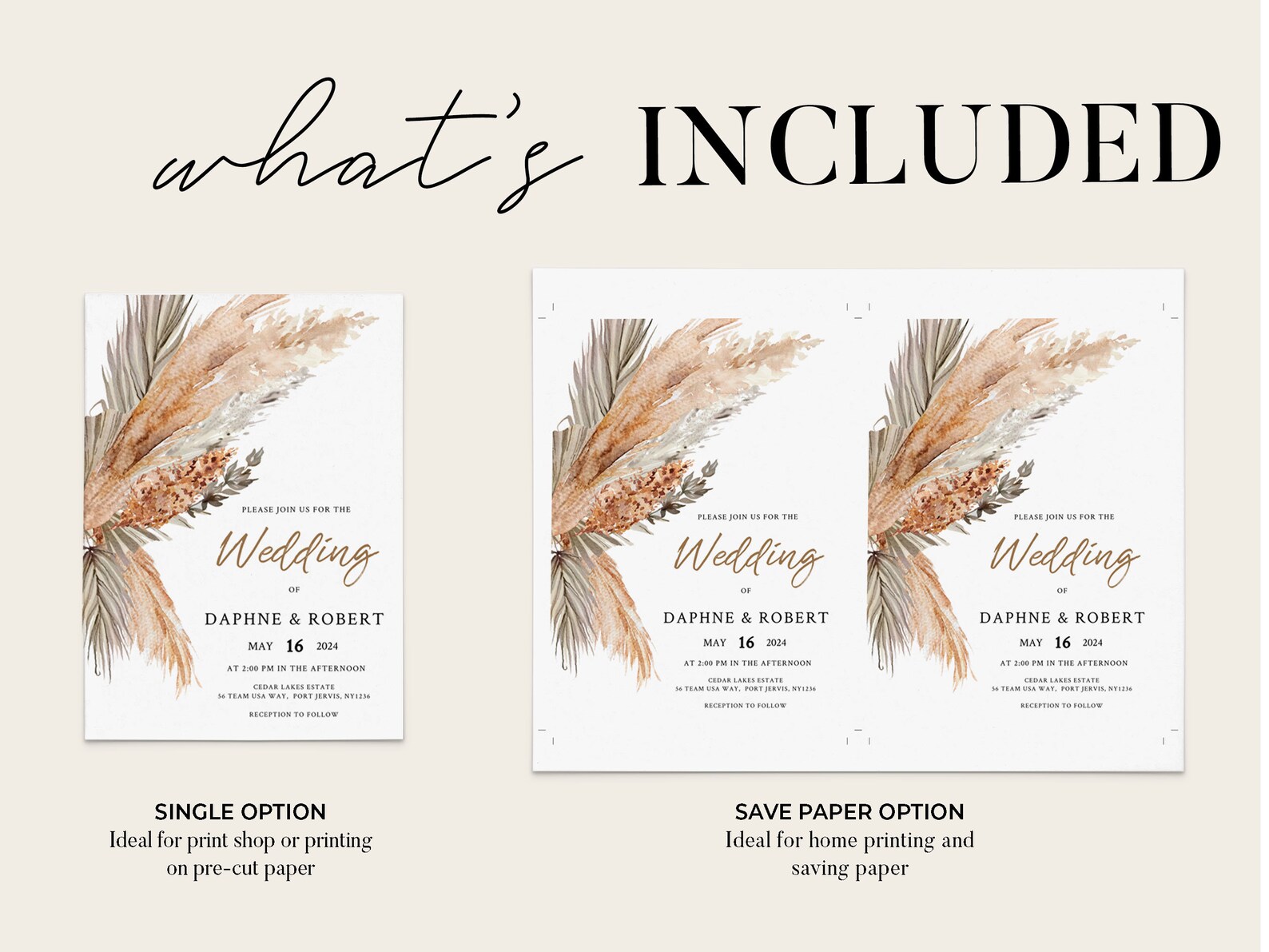 PAMPAS GRASS Wedding Invitation Template Printable | Etsy