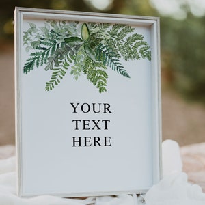 Plantilla de signo de helecho / boda, signo personalizado imprimible, vegetación forestal, descarga digital