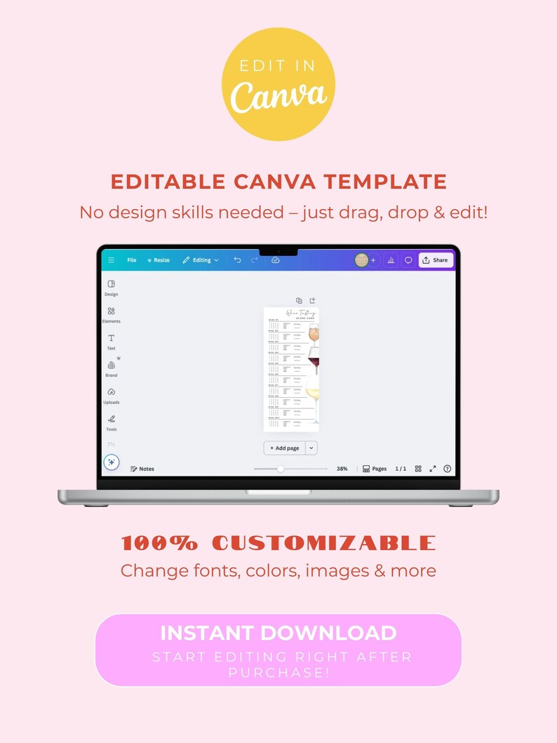 Wine Tasting Card, Wine Tasting Score Card, Wine tasting notes, Canva Printable, Modern Minimalist Score Sheet, Digital Download image 5