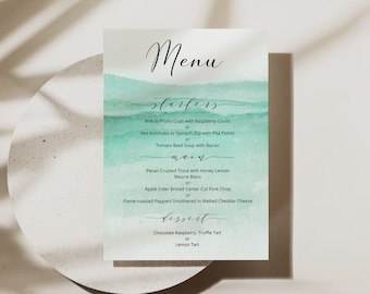 MINT BEACH | Hochzeit Menü, druckbare Vorlage, Blue Water, digitaler Download