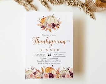 PUMPKIN | Thanksgiving Dinner Invitation Template, Fall Invite, INSTANT DOWNLOAD