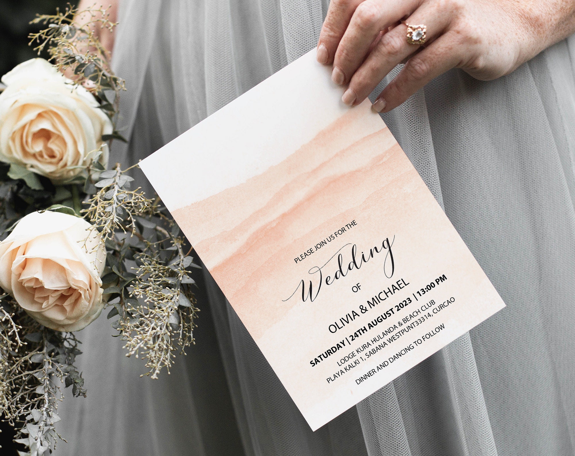 PEACH Wedding Invitation Template Printable Template Etsy